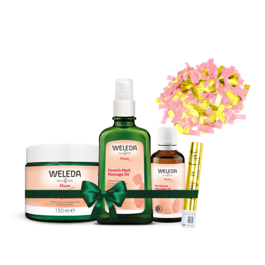 מארז סימני מתיחה ופרינאום עם קונפטי ורוד לגילוי מין העובר