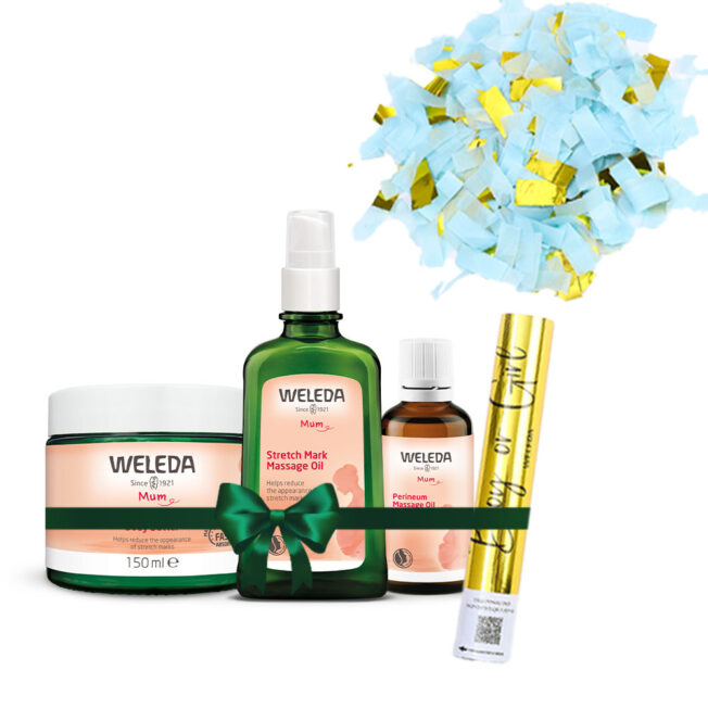 מארז סימני מתיחה ופרינאום עם קונפטי כחול לחשיפת מין העובר