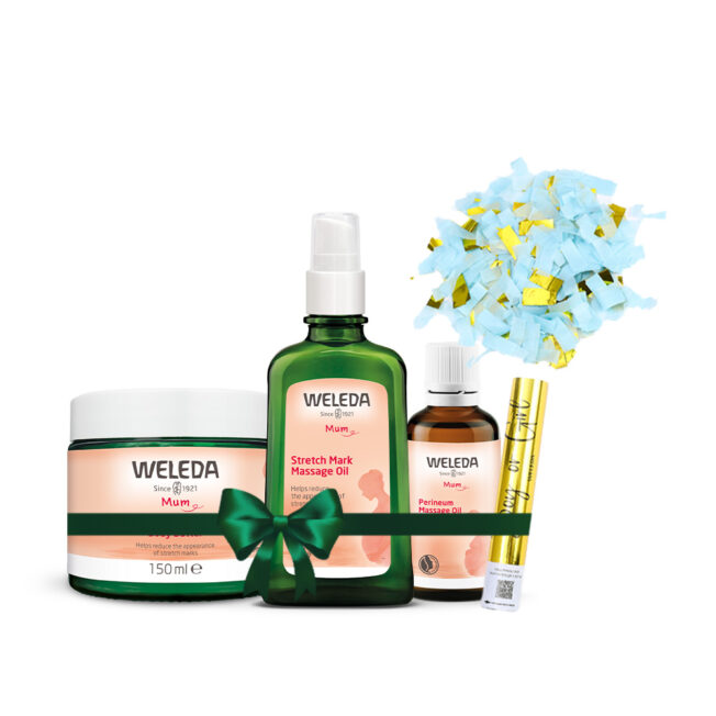 מארז סימני מתיחה ופרינאום עם קונפטי כחול לגילוי מין העובר